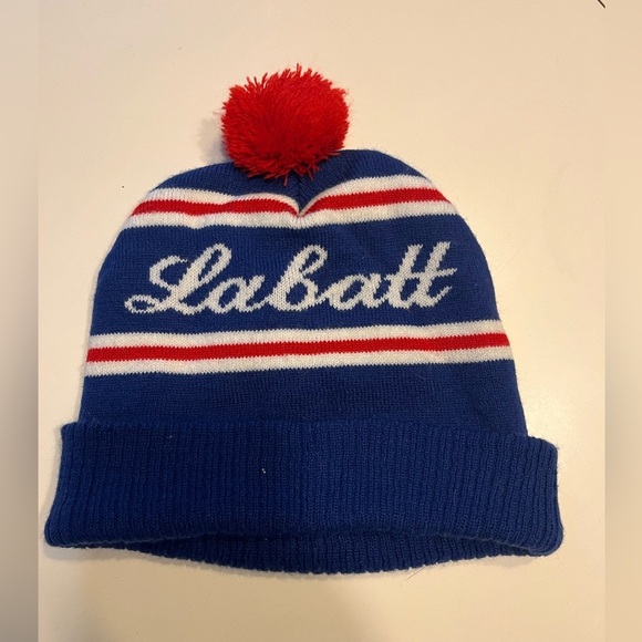 Labatt Pom Pom knit Stocking hat Labatt Blue beer company - Picture 2 of 4